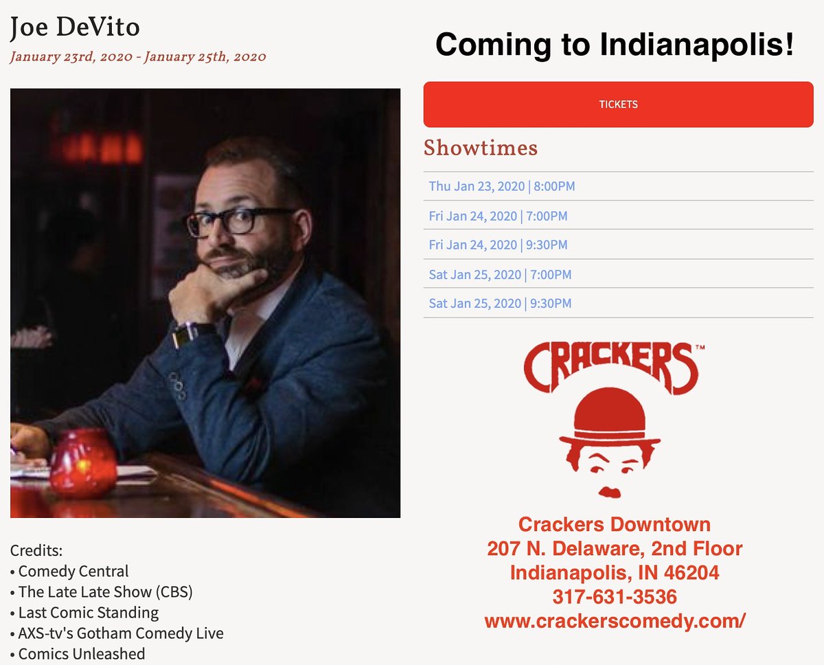 JoeDeVitoComedy's tweet photo. HEADS UP! back in Indy at Crackers Downtown this weekend
https://t.co/5NR460ExHn
#comedy #standup #indy #crackerscomedy https://t.co/ZIYdeWqujU