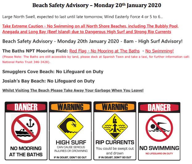 SAFETY ALERT: Monday, Jan 20, 2020: Please use caution today on or around the water.