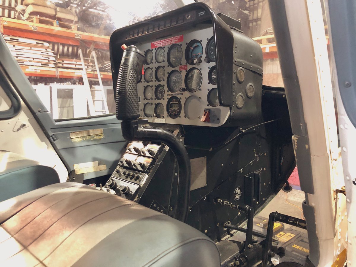 ShootAviation's tweet image. Jetty has made good progress. New skids, sliding door removed and new instrument panel fitted. Tomorrow it gets a coat of paint then it’s off to the studios.. #ukfilm #jetranger #propbuild