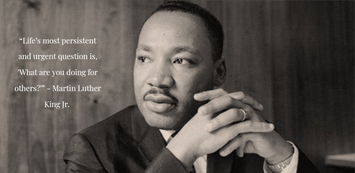 LoyolaAcademy's tweet photo. Today and everyday we honor the life and legacy of Dr. Martin Luther King, Jr.

"Life's most persistent and urgent question is, 'What are you doing for others?'"

#MLKDay https://t.co/nL3wWErGmr