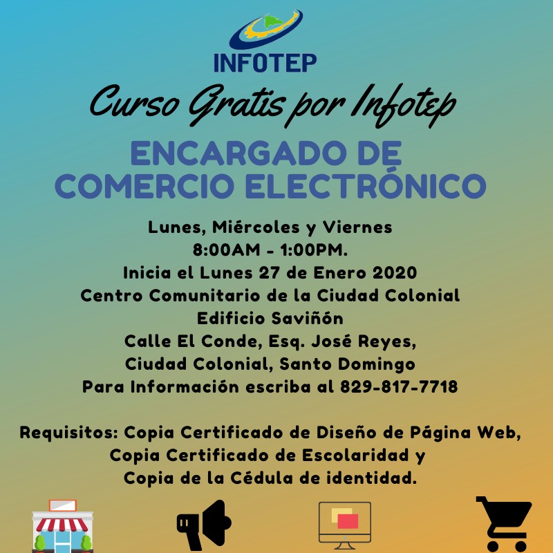cccolonialrd's tweet photo. Tu gran oportunidad para aprender todo sobre E-commerce y Marketing Digital. Inicia el Lunes 27 de Enero. Requisitos: Copia de Certificado de Paquete de Oficina,  Copia de certificado de escolaridad y Copia de Cédula de identidad.
para más información escribir al 829-519-3200 https://t.co/uH2q9DpHGC