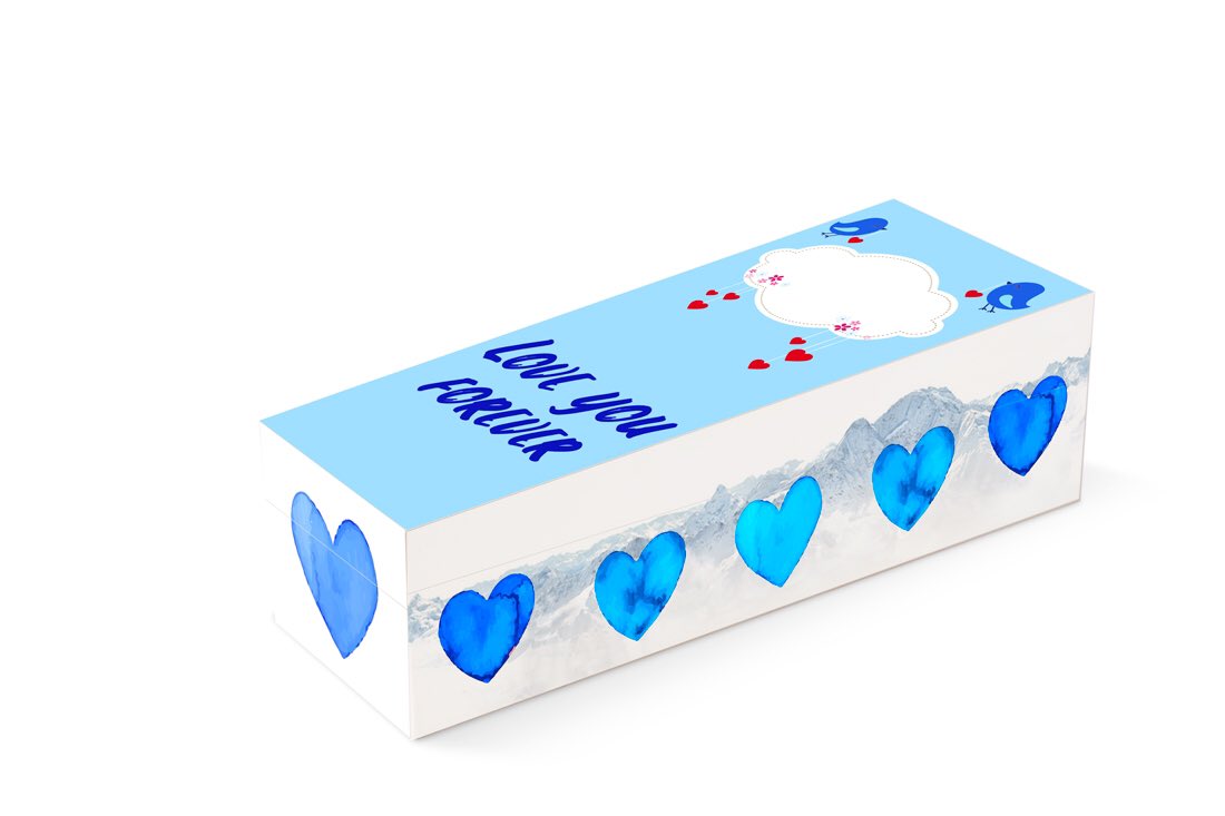 Uitvaartkistjes voor (prematuur) overleden baby, voeg de naam van je kindje, datum(s) of een lief gedichtje toe, of laat een geheel eigen ontwerp maken..