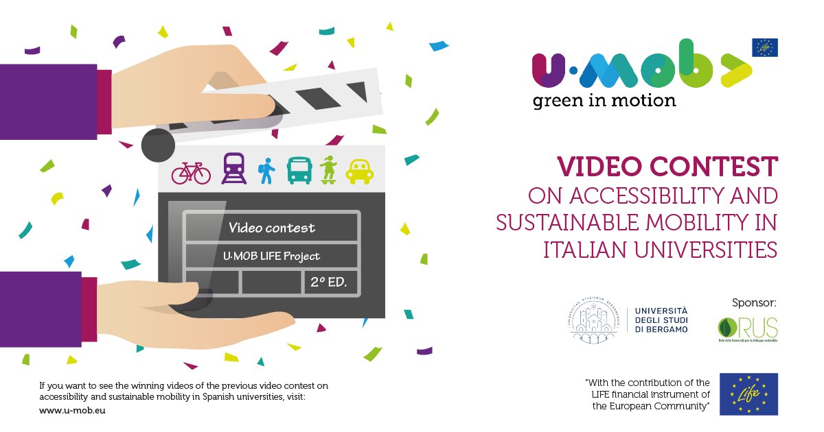 Attenzione, university students, professors and staff members:
#LIFEproject <a href="/Umob_LIFE/">U-MOB LIFE - EUProject</a> is holding a video contest on accessibility and sustainable mobility in 🇮🇹 universities. Check out if your university participates and get your 📹 ready! ➡️ bit.ly/2FPkOWb