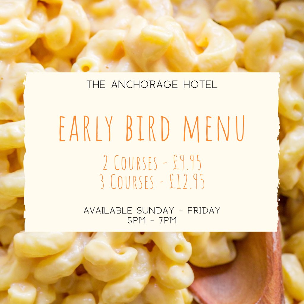 AnchorageTroon's tweet photo. EARLY BIRD MENU😋🍴 
Call Now To Book A Table On 01292 317448! 
#Monday #GoodFood #AnchorageTroon #Troon #CheapDeals #Dinner #EarlyBird https://t.co/b9y8D7k24P