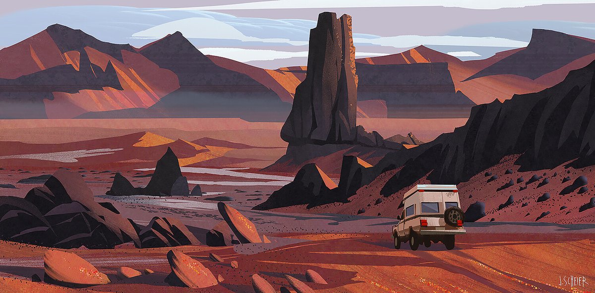 'Desert explorer' by jason scheier
#ArtStation #ArtStationHQ
artstation.com/artwork/oOvBvw
#EnvironmentArt #DesertArt #Digital2D