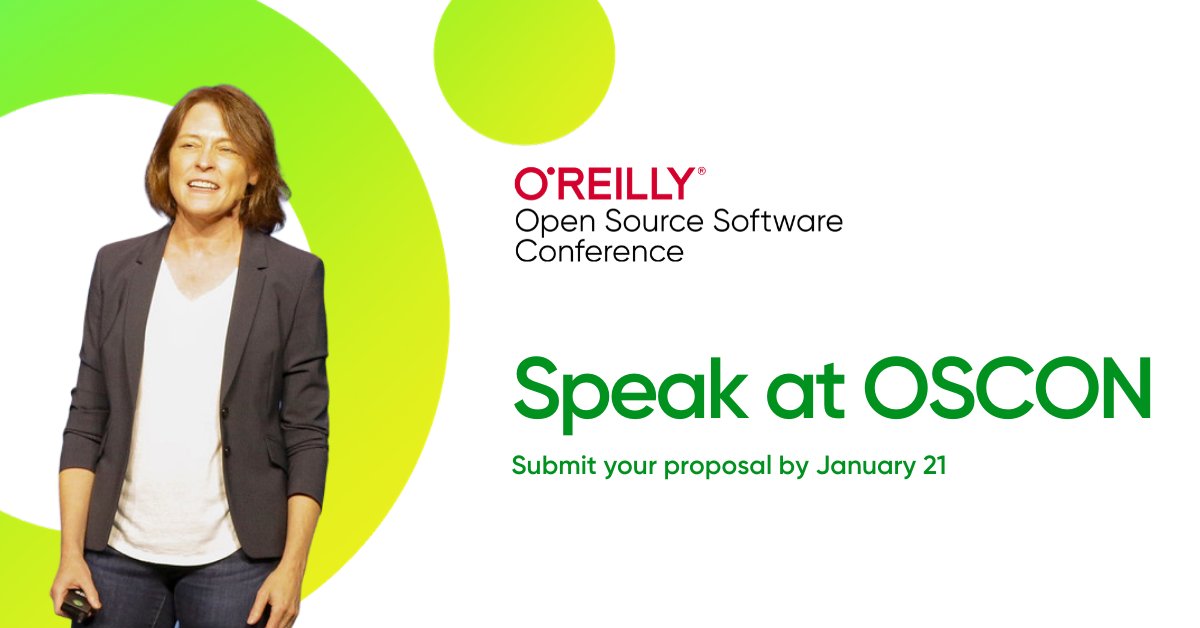 oscon's tweet image. Time to put your finishing touches on your #OSCON speaker proposal—#CFP closes tomorrow! Submit your #OpenSource #AI #CloudTechnology #DistributedComputing ideas now. oreil.ly/jbfV4