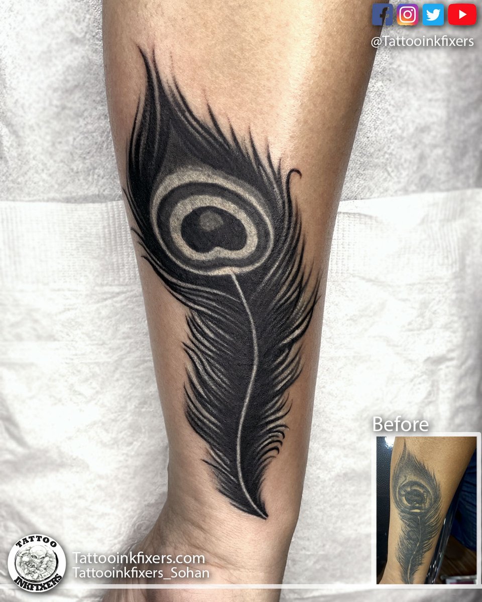 Attractive Peacock Feather Tattoo On Forearm