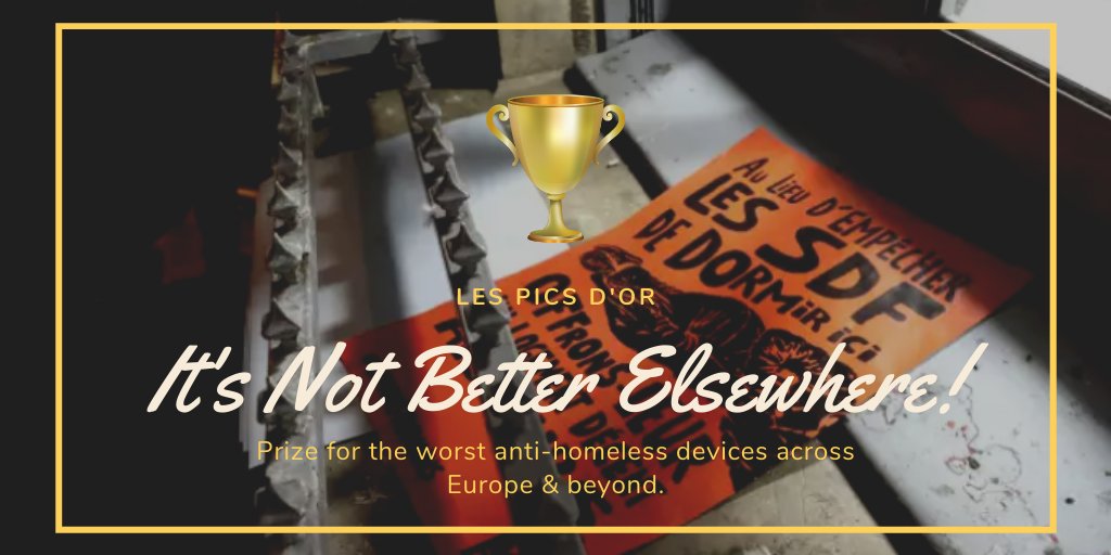 FEANTSA's tweet photo. Encountered any esp gruesome hostile design in your city?🚫 Stumbled upon anti-homeless street furniture?

Tag us in your pics (&amp; name the location) 2 submit 2 @Abbe_Pierre's "Golden Spikes" award 🏆 for category "Its Not Better Elsewhere". See: https://t.co/uj2jBjojPe

#PICSDOR https://t.co/IC3wTznymG