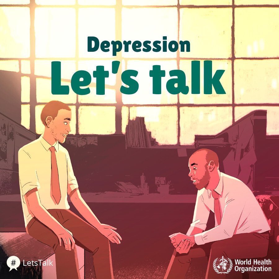 WHO's tweet photo. Even in high-income countries, nearly 50% of people with #depression do not get treatment. #LetsTalk https://t.co/U5rwZ99JGp