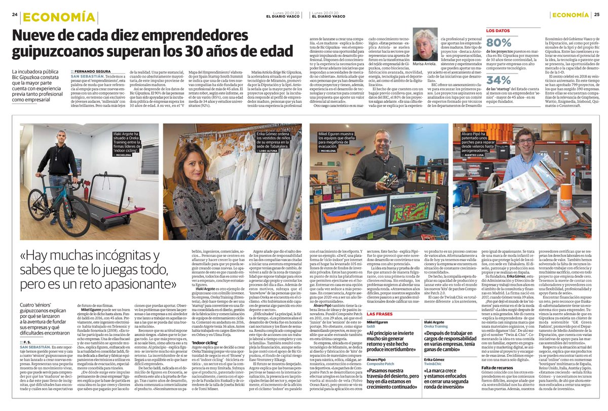 EasoVentures's tweet photo. Nos encanta esta noticia del @diariovasco. No sólo habla de la realidad de los #emprendedores vascos sino que recoge los testimonios de 2 de las #startups en las que confiamos: @orekatraining y @Twin_and_chic  👏👏👏 https://t.co/VpYhHbraFn