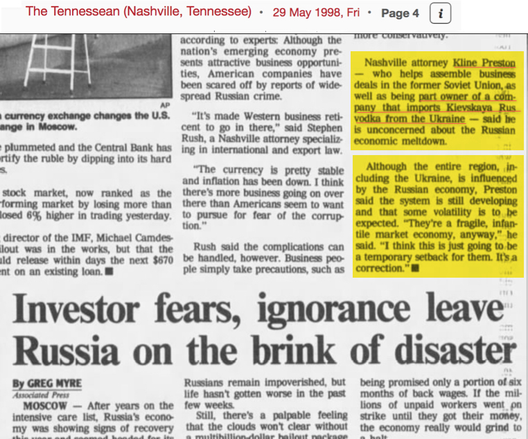 Preston appears to have been considered a local expert on Russia & Ukraine by the  @Tennessean for years. These articles start over 25 years ago.