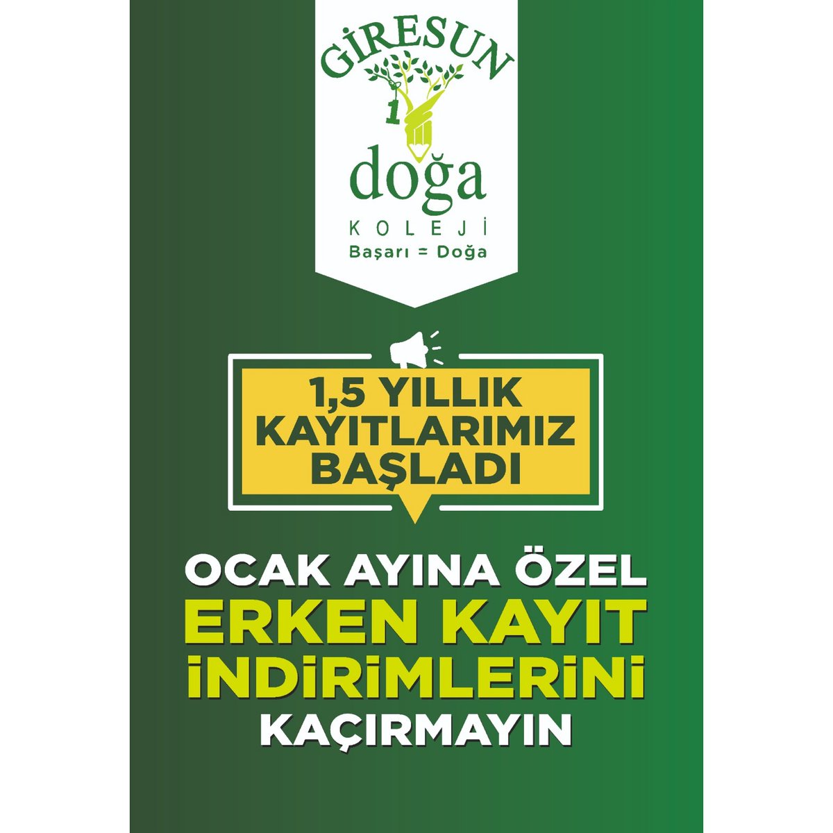 1.5 YILLIK KAYITLAR BAŞLADI
Çocuklarımız bu “MUTLU” okula başlamak için 9 ay daha beklemesinler diye önümüzdeki yıl için kayıt yaptıran velilerimize, uygun bir ücretle şimdiden başlama fırsatı sunuyoruz.detaylı bilgi almak için sizleri okulumuza bekliyoruz. 
☎ 0(454) 216 36 42