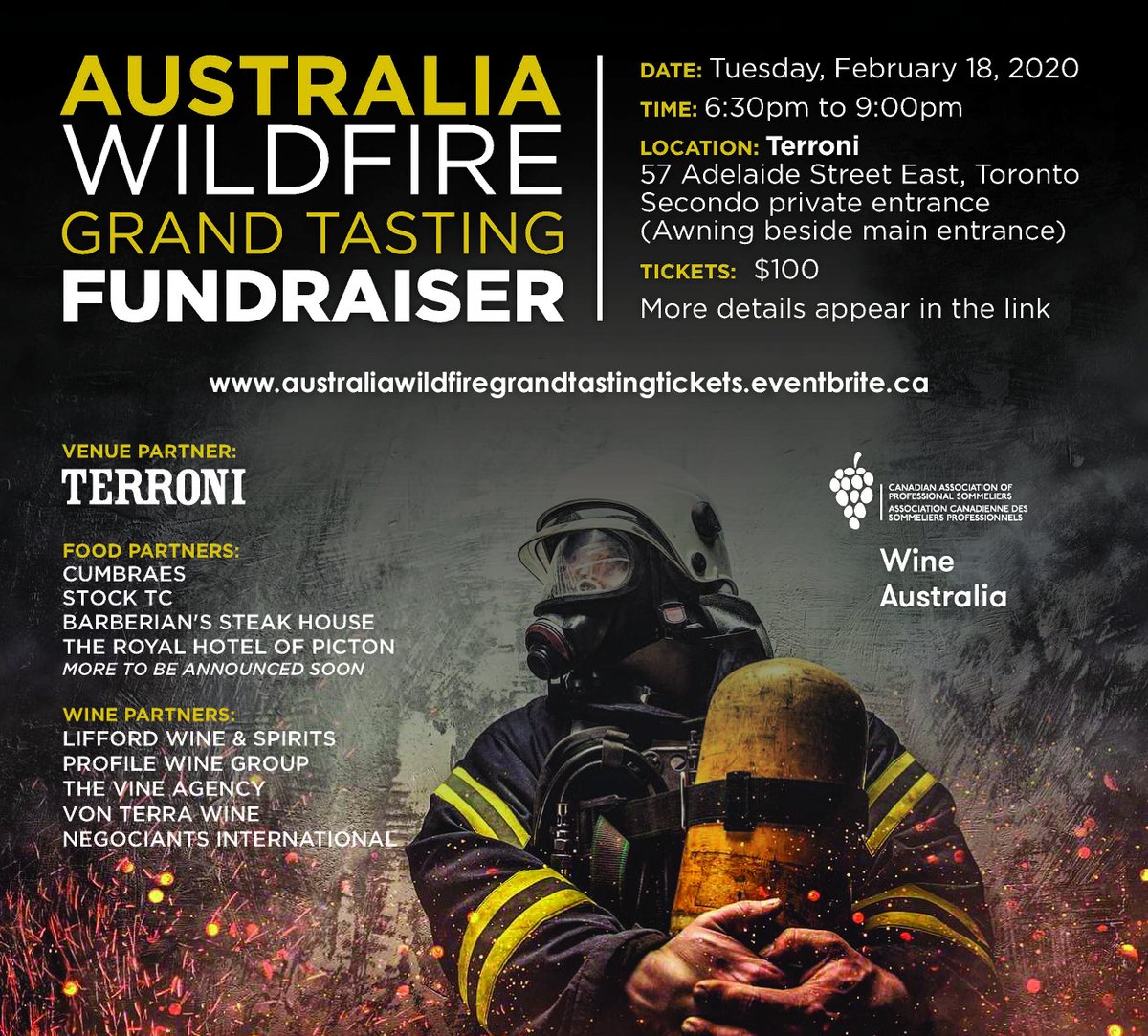 LiffordON's tweet photo. On Feb 18, Join Lifford &amp; Friends at Terroni's on Adelaide for a Grand Tasting Fundraiser. Proceeds going to volunteer firefighters, wildlife &amp; reforestation efforts in Australia. #fundraiser #australiawildfires More info here: https://t.co/0yaNTh524J https://t.co/MEGMr9Dmpw