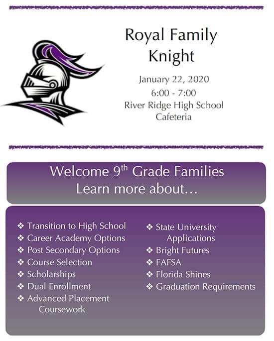 Friendly reminder for the Class of 2024 as you prepare for the week, don't forget to mark your calendars for this upcoming Wednesday, January 22nd...9th grade information night at 6 PM.  Don't miss out as we begin the transition to high school! #futureroyalready #WeAreRoyal