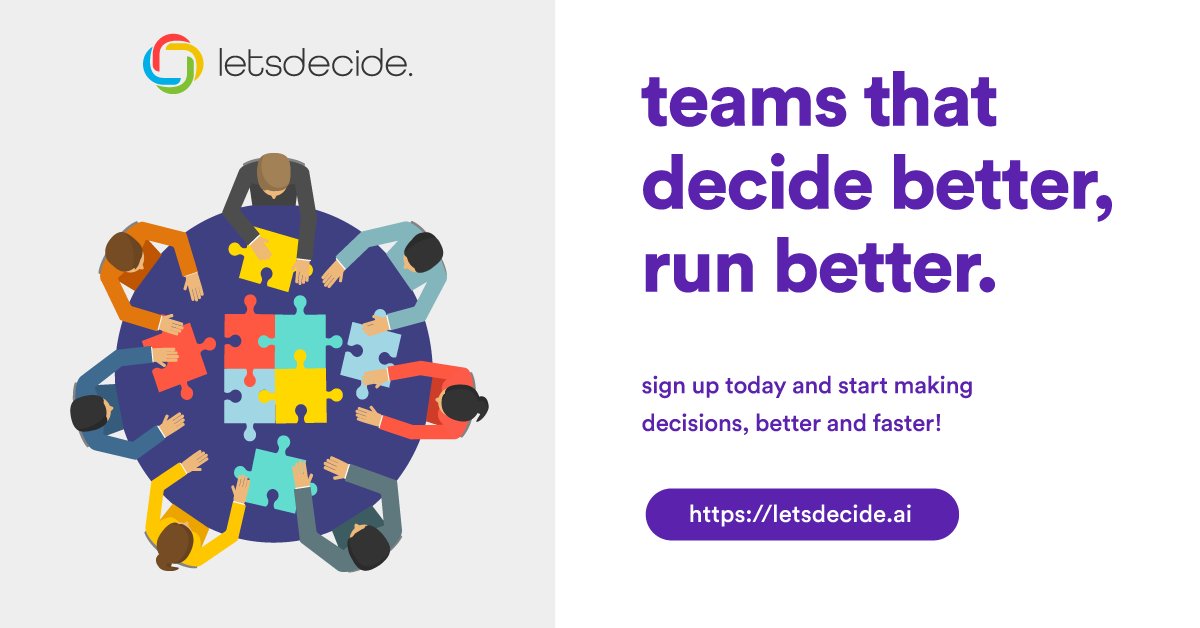 letsdecide_ai's tweet photo. teams that decide better, run better. sign up today for FREE!
#athena #decisionmaking #decisions #decisionfatigue #decisionintelligence #decidebetter #letsdecide https://t.co/ktq9NHeTbh