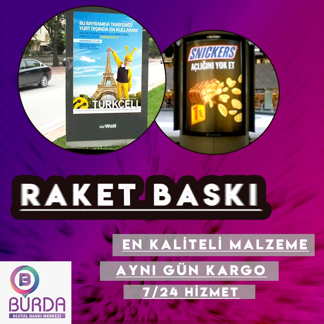 RAKET Baskı İçin Burdayız
Bize Ulaşmak İçin;
burdadijital.com - 0212 295 88 11
info@burdadijital.com - 0507 224 00 15
#burdadijital, #dijitalbaskı, #blackoutbaskı, #vinilbaskı, #folyobaskı, #castfolyobaskı, #afişbaskı, #posterbaskı, #billboardbaskı,#burdadijital,