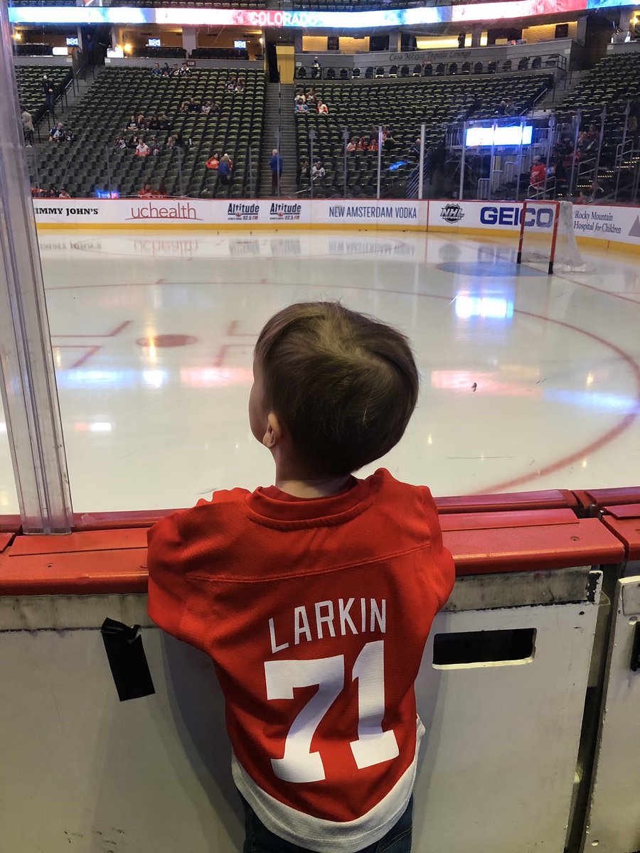 engelmanjake's tweet photo. Auntie for the win, little dudes first game and Birthday! With a little gift from Larkin #lgrw @DetroitRedWings @AndreaEngelman https://t.co/jat2G6qW1k