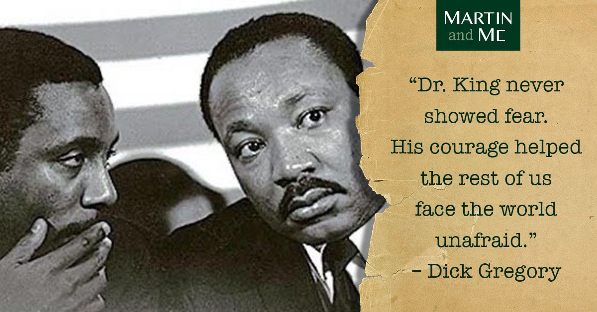 Every day that Martin Luther King walked the streets, and every night when he lay down to rest, the reality of death was his shadow. I never saw him show the strain of that burden. Calm and positive, he always made those around him feel comfortable. #martin&me #MLK #dickgregory