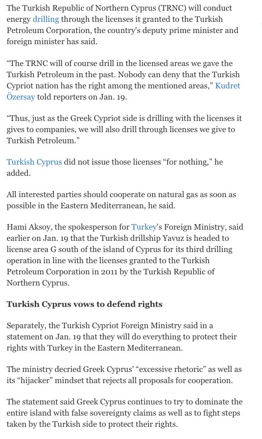 Turkish Cyprus to continue drilling in licensed areas, minister says  http://www.hurriyetdailynews.com/turkish-cyprus-to-continue-drilling-in-licensed-areas-minister-says-151201