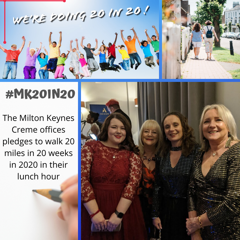 CremeConference's tweet photo. Since Milton Keynes is a European City of Sport in 2020, from today, the Milton Keynes Creme office is pledging to walk 20 miles in 20 weeks in 2020 in their lunch hour!
#LoveMK #MK20in20 #ActiveMK #GetInspired #GetActive #2020pledge #ECoS #BeMoreActive https://t.co/1si47Qmduw