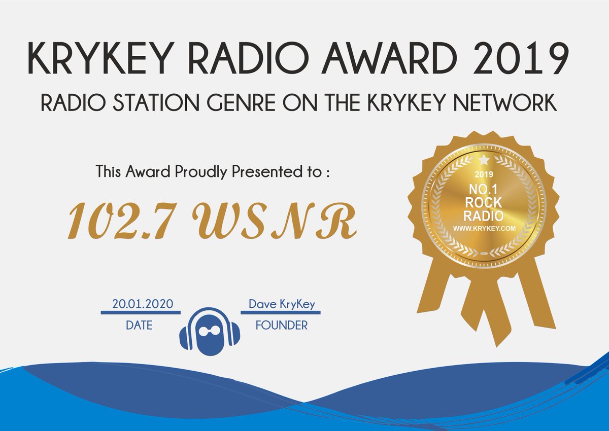 KryKey's tweet photo. #1 Rock #radio 102.7 WSNR 
KryKey Radio Awards 2019   #krykey #betterthanfm #radio #krykeyradioawards2019 https://t.co/Zq627ADkbF
