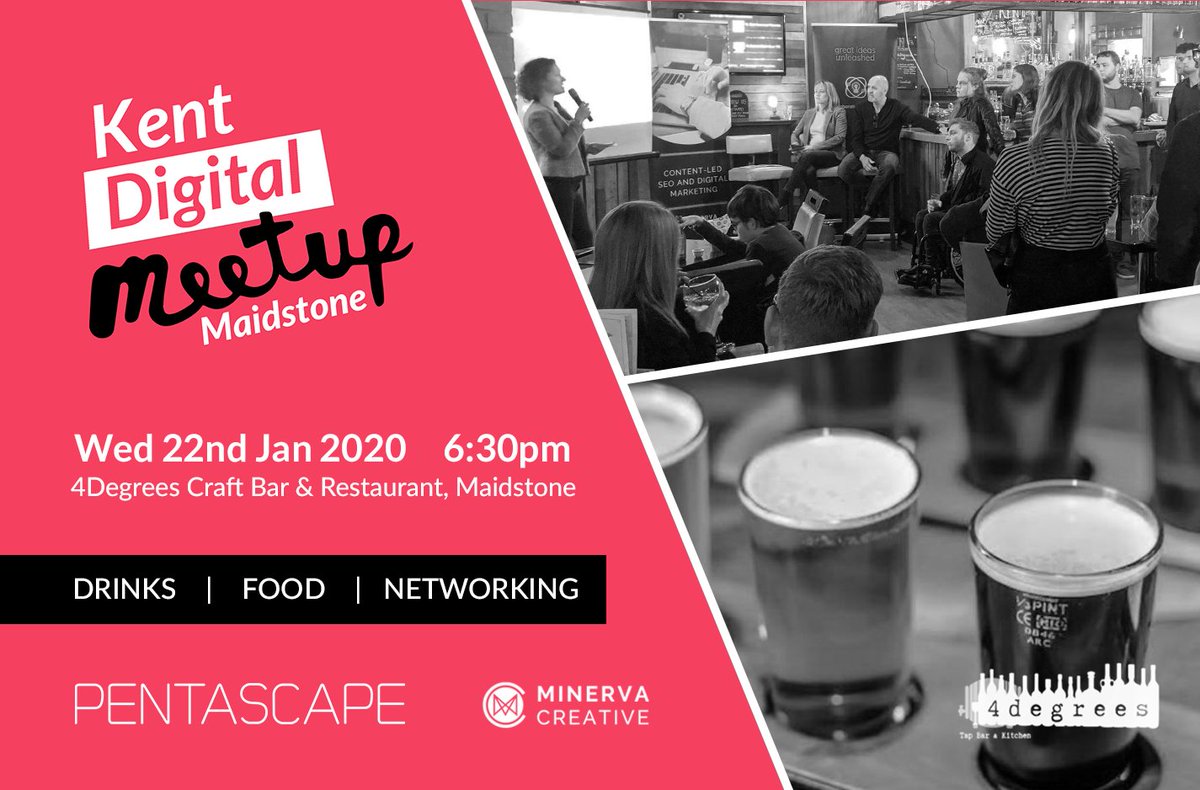 Maidstone #KentDigitalMeetup is happening at 6:30PM this Wednesday (22nd January)! Join us at @4DegreesAleBar for beer,  pizza, and to hear about staying motivated in a digital world from Karina Hulstrom. Register to attend here bit.ly/36cwA83