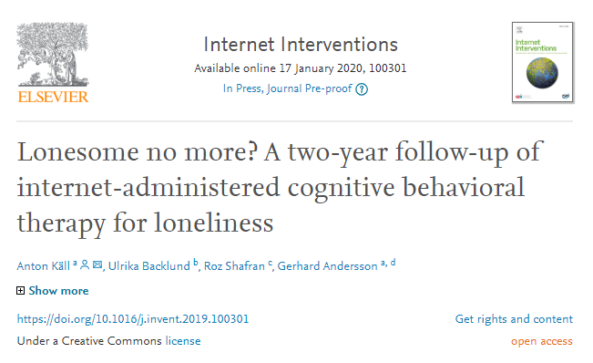 iInterventions's tweet photo. Lonesome no more? A two-year follow-up of internet-administered cognitive behavioral therapy for #loneliness https://t.co/kn91r5W5fl @profGerhardA #CBT #mentalhealth #internetinterventions #openaccess https://t.co/julQGvc4nz