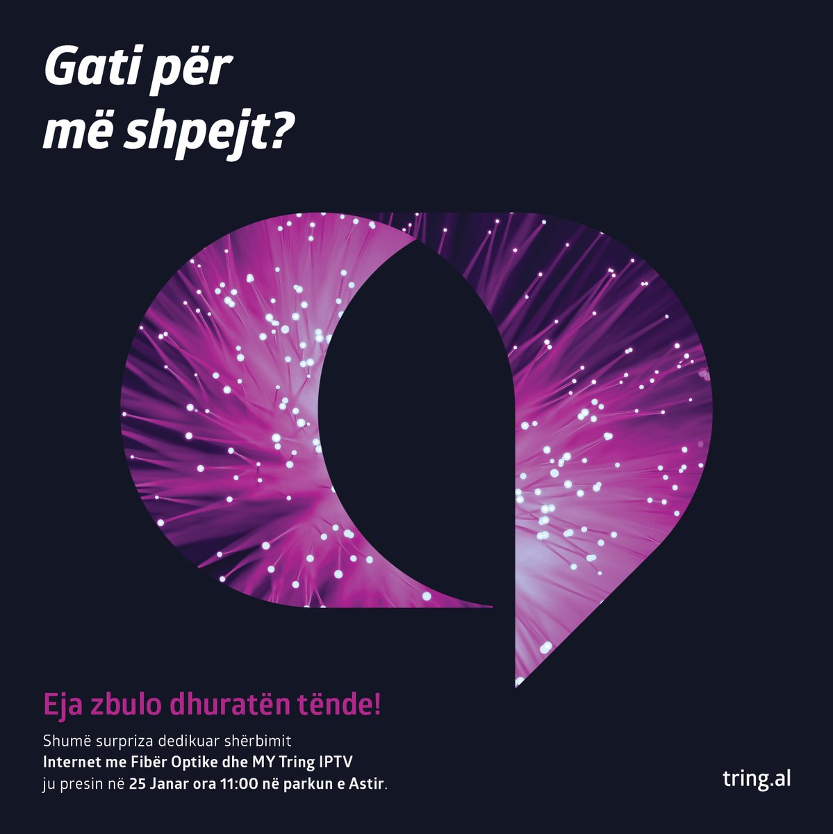 TringOnline's tweet photo. Eja zbulo dhuratën tënde!
Shumë surpriza dedikuar shërbimit INTERNET me fibër optike dhe IPTV ju presin në 25 Janar dhe 1 Shkurt ora 11:00 në parkun Astir.
Një super event me muzikë, pije të ngrohta, animatorë, foto me personazhet më të dashur të fëmijëve e plot dhurata të tjera. https://t.co/1h7mgcpNUr
