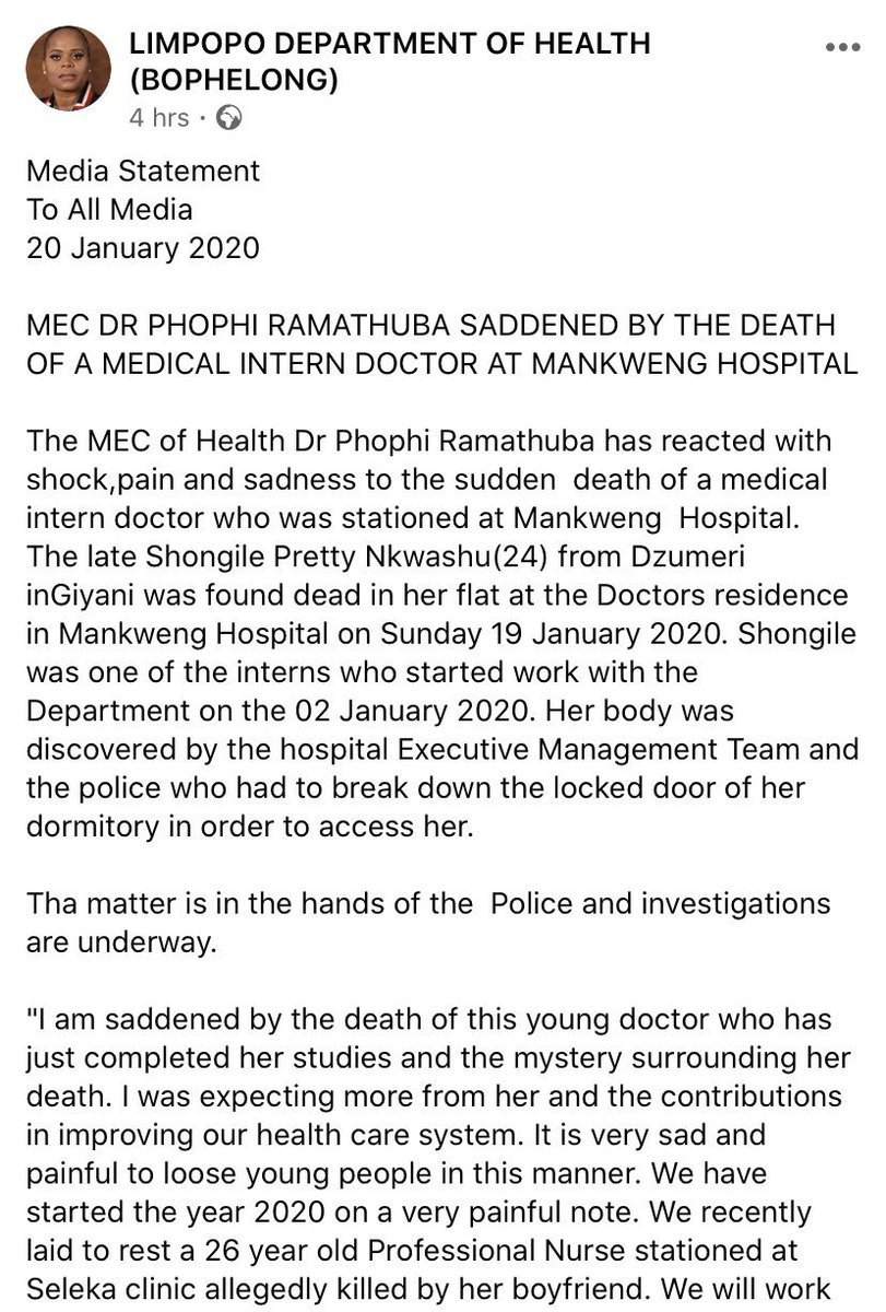 tumisole's tweet photo. #RIPShongileNkwhashu 

#JusticeForDrNkwhashu

The senseless killing of women by men is out of order! 

Another life ended abruptly! 

How many more will become hashtags? 

When will it stop? https://t.co/68TNwC3ySg