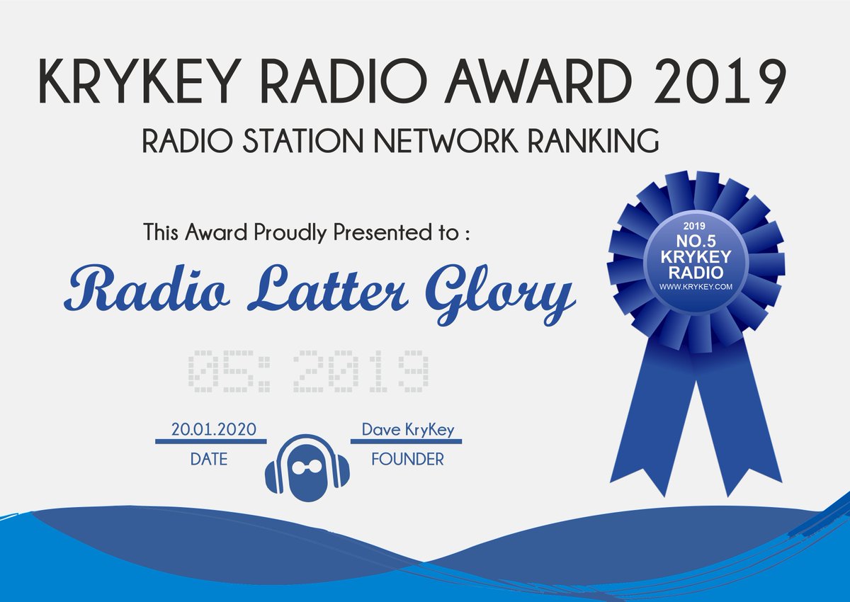 KryKey's tweet photo. #05 radio for 2019 - RADIO LATTER GLORY   
KryKey Radio Awards 2019   #krykey #betterthanfm #radio #krykeyradioawards2019 #Italy
- https://t.co/F3ULYbmAuM https://t.co/W75ddPP6FD