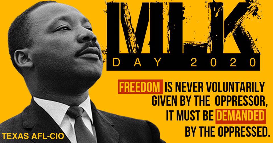 MorrisforTexas's tweet photo. From the AFL-CIO this Martin Luther King, Jr Day.

As much as MLK was an idealist, he also had a pragmatist streak that we would do well to remember on this day.

Everything worth fighting for must be earned - rarely, if ever, is it simply given.

~ADM https://t.co/wmVaeMxrnW