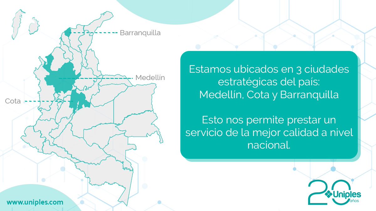 Uniples's tweet photo. Tener sedes en ciudades estratégicas de Colombia, nos permite lograr mayor cobertura en todo el país de una forma eficaz y de buena calidad. ¡Llámanos, desde cualquier parte del país, a cualquiera de nuestras sedes, te atenderemos con gusto!
#Uniples https://t.co/Q4eUHVXpIA