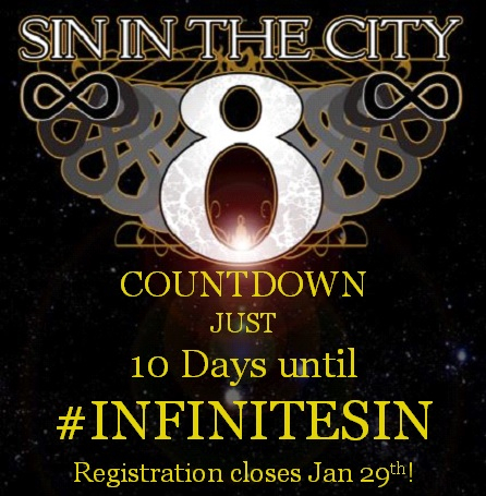 SinInTheCityLV's tweet photo. COUNTDOWN: There's JUST 10 Days until #INFINITESIN! Registration closes at 11:59pm on January 29th - NO on-site registration.

Join us for the #nastydirtyraunchywrong you crave at #SITC2020 by registering here: https://t.co/FK5VwMQ34o

#SinintheCity #kinkevents #leatherevents https://t.co/i0w0XS3Im5
