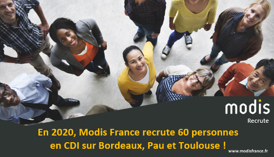 AkkodisRecrute's tweet photo. En 2020, @ModisFrance recrute 60 personnes en CDI en régions #NouvelleAquitaine (#Bordeaux &amp; #Pau) et #Occitanie (#Toulouse) dans les métiers du #numérique et de l'#ingénierie

En savoir plus: https://t.co/UgHfZw4LJM 

#Emploi #Aeronautique #environnement #innovation #Tech https://t.co/SgLPqZ4ln3