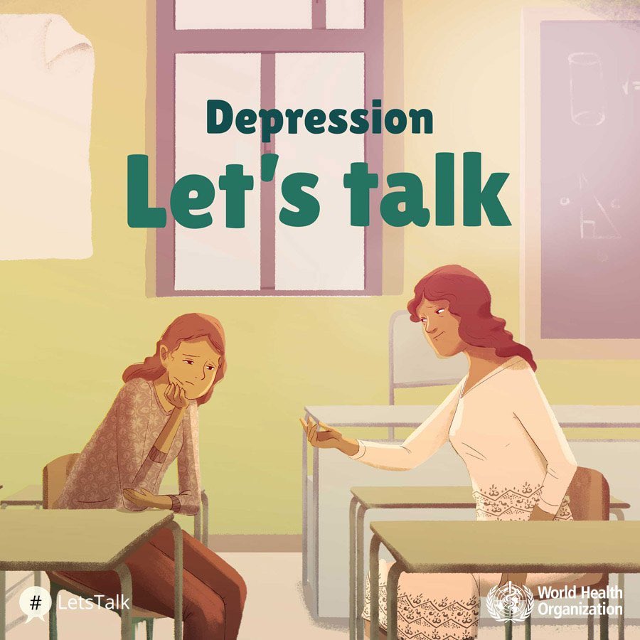 WHO's tweet photo. #Depression: persistent sadness, a loss of interest in activities that you normally enjoy, inability to carry out daily activities #LetsTalk https://t.co/Qk05dJfjDy