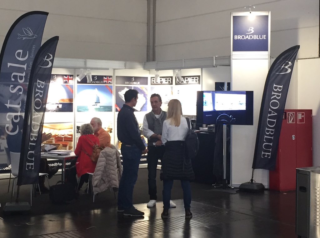 Broadblue's tweet image. Boot Dusseldorf underway and we are busy on booth A59, hall 15. Lots on interest in the #broadblue range and the Rapier 550 especially. Come by and discuss your sailing plans.#nonstopboot