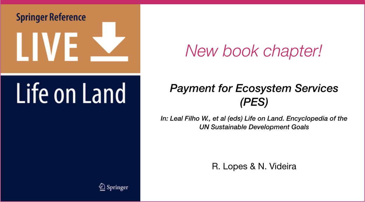 Center for Environmental & Sustainability Research (@censefctnova) on Twitter photo 📘 New book chapter !!
Encyclopedia of the UN Sustainable Development Goals - SDG 15: Life on Land.
Check the entry on "Payment for Ecosystem Services" by <a href="/RitaDuarteLopes/">Rita Duarte Lopes</a> <a href="/Nuno_Videira/">Nuno Videira</a>
👉bit.ly/38swsCX
#EcosystemServices
#SDGs
#SDG15 📘 New book chapter !!
Encyclopedia of the UN Sustainable Development Goals - SDG 15: Life on Land.
Check the entry on "Payment for Ecosystem Services" by <a href="/RitaDuarteLopes/">Rita Duarte Lopes</a> <a href="/Nuno_Videira/">Nuno Videira</a>
👉bit.ly/38swsCX
#EcosystemServices
#SDGs
#SDG15