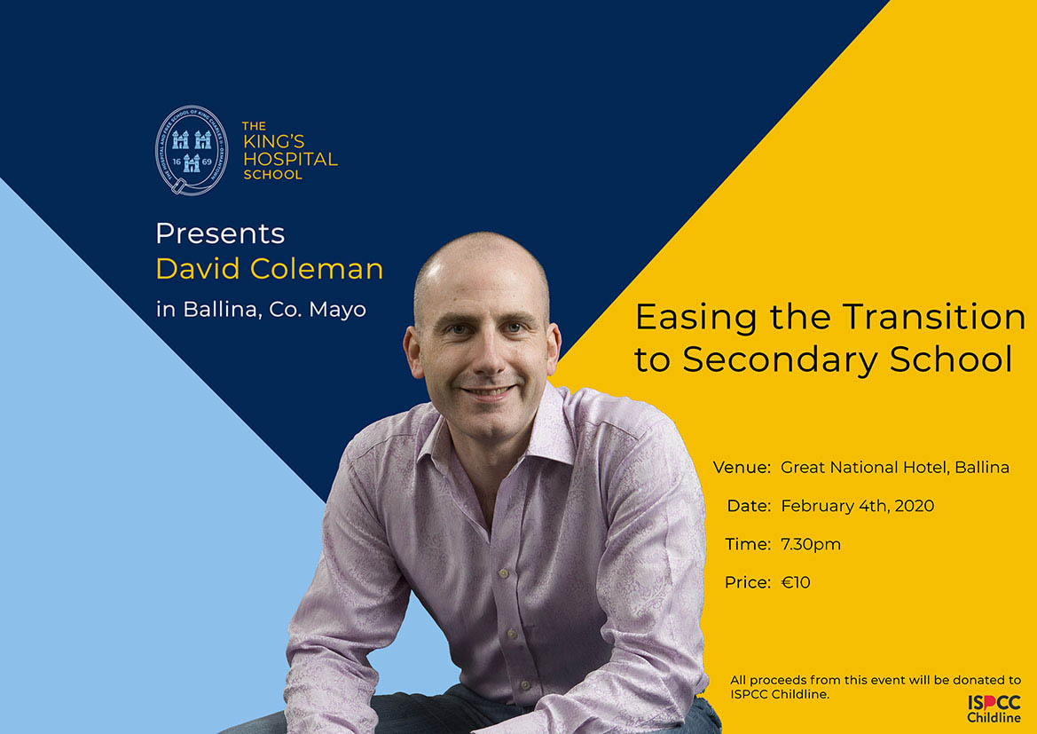We are very pleased to be organising this @Coleman_David talk in Ballina, Mayo on Feb 4th. David will focus on dealing with the transition from primary to secondary school. Tickets are €10 and can be purchased at bit.ly/2TIkT6m #davidcoleman #ballina #mayo #education