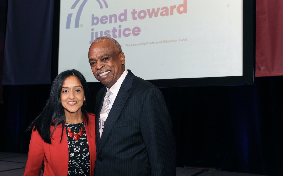 Our current president and CEO Vanita Gupta stands beside our former president and CEO Wade Henderson.