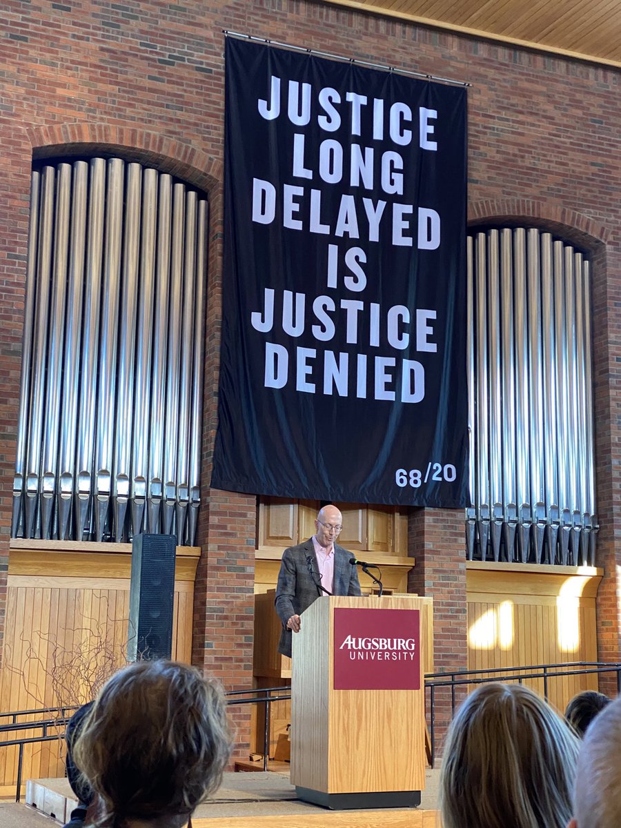 Professor James Vela-McConnell ⁦<a href="/AugsburgU/">Augsburg University</a>⁩ speaks at “MLK Day of Action Revisited” about unearthing an inclusive college culture and curriculum - all aimed to live into the charge named on the banner