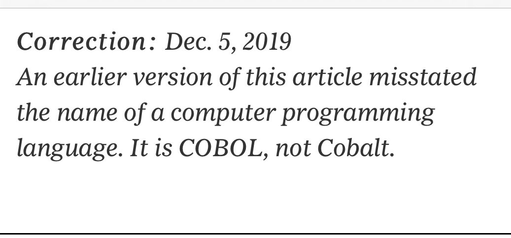 dhaimes's tweet image. Autocorrect fail seen in The NY Times
#Autocorrectfail @nytimes #cobol