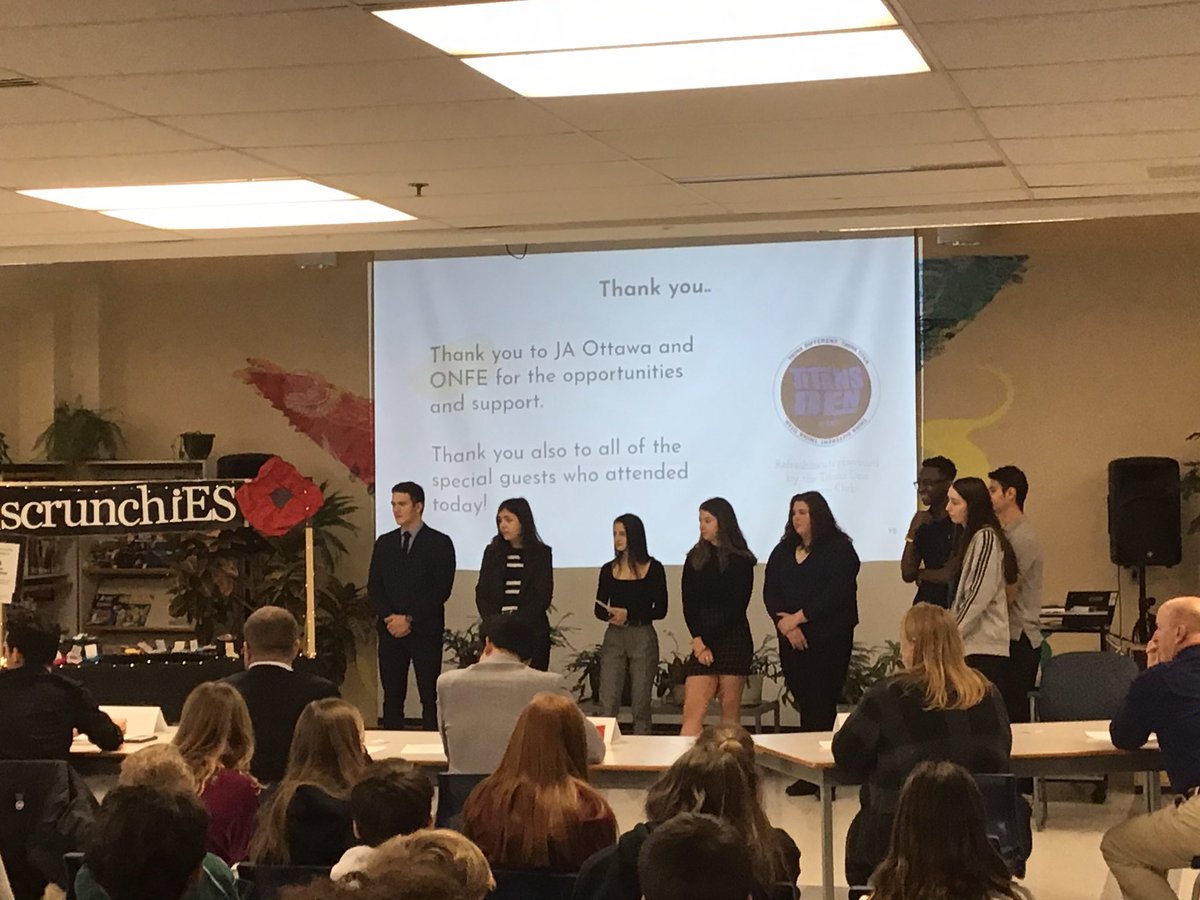 Charlie_Senack's tweet photo. Great to be at @MotherTeresaHS where the JA (Junior Achievers) group Is presenting their product “scrunchies”. They donated 10 per cent of their earnings to Green Peace, and created Srunchies Baskets for women’s shelters. In total they created 346 scrunchies. #MyBarrhaven https://t.co/VlDd5VEuJV