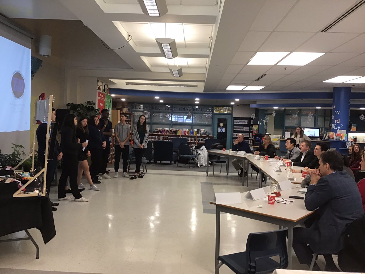 Charlie_Senack's tweet photo. Great to be at @MotherTeresaHS where the JA (Junior Achievers) group Is presenting their product “scrunchies”. They donated 10 per cent of their earnings to Green Peace, and created Srunchies Baskets for women’s shelters. In total they created 346 scrunchies. #MyBarrhaven https://t.co/VlDd5VEuJV