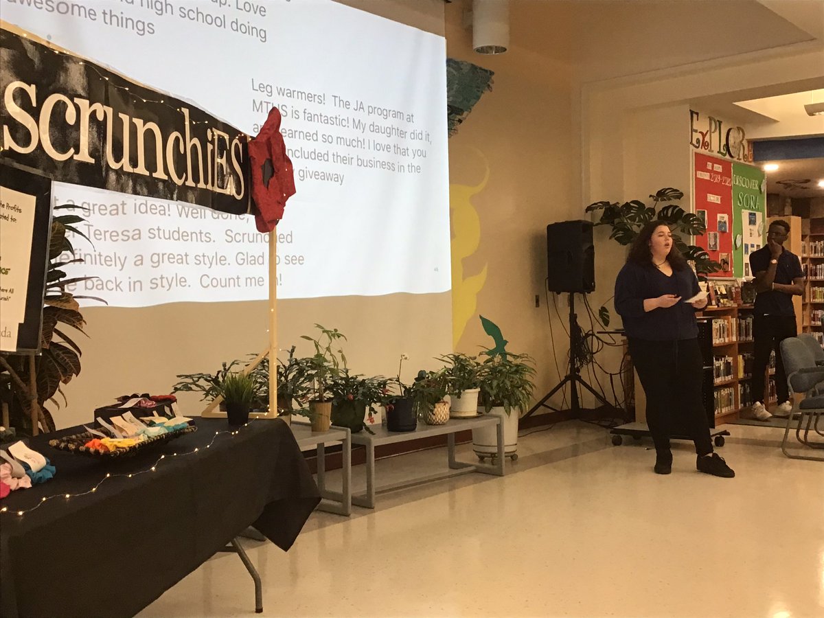 Charlie_Senack's tweet photo. Great to be at @MotherTeresaHS where the JA (Junior Achievers) group Is presenting their product “scrunchies”. They donated 10 per cent of their earnings to Green Peace, and created Srunchies Baskets for women’s shelters. In total they created 346 scrunchies. #MyBarrhaven https://t.co/VlDd5VEuJV