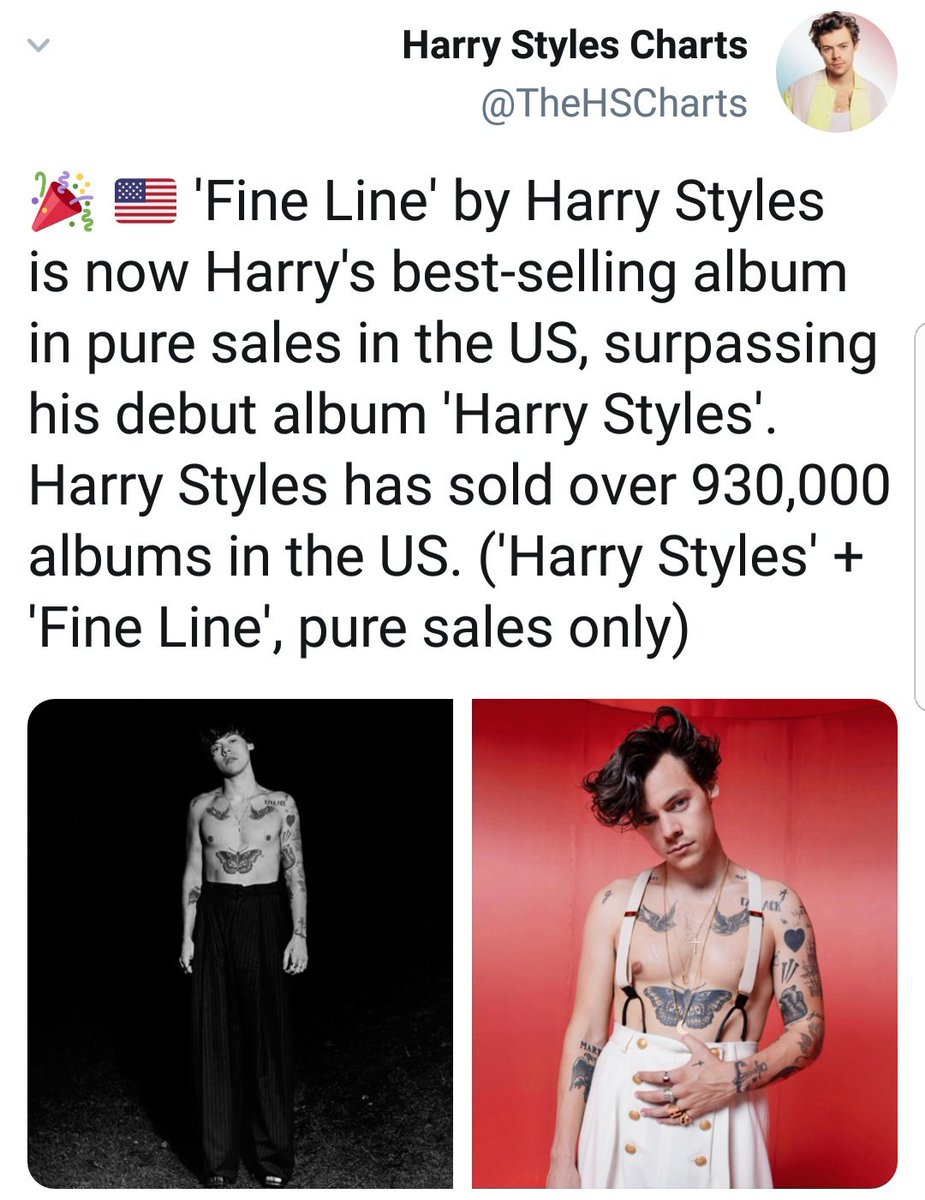 'Fine Line' by Harry Styles is now Harry's best-selling album in pure sales in the US, surpassing his debut album 'Harry Styles' ( in PURE sales).'Fine Line' also sold over 1 MILLION units WW.