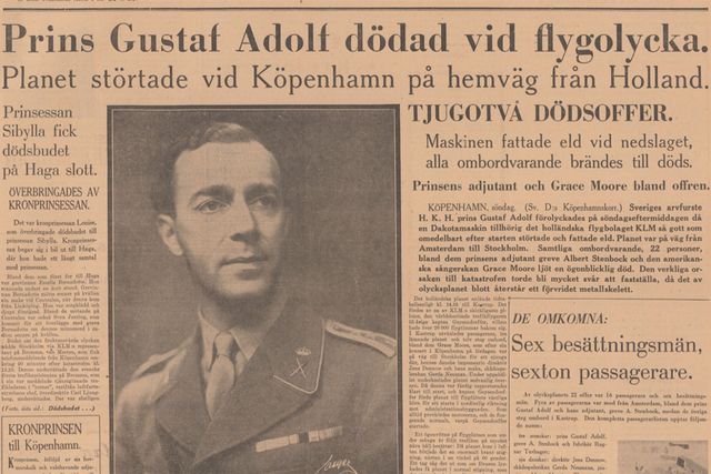 Svensk Historia on Twitter: "Den 26 januari 1947 omkom arvprins Gustaf  Adolf i en flygolycka på Kastrup i Köpenhamn. #svhist #dagensdatum  https://t.co/tPbJP99BSm" / Twitter