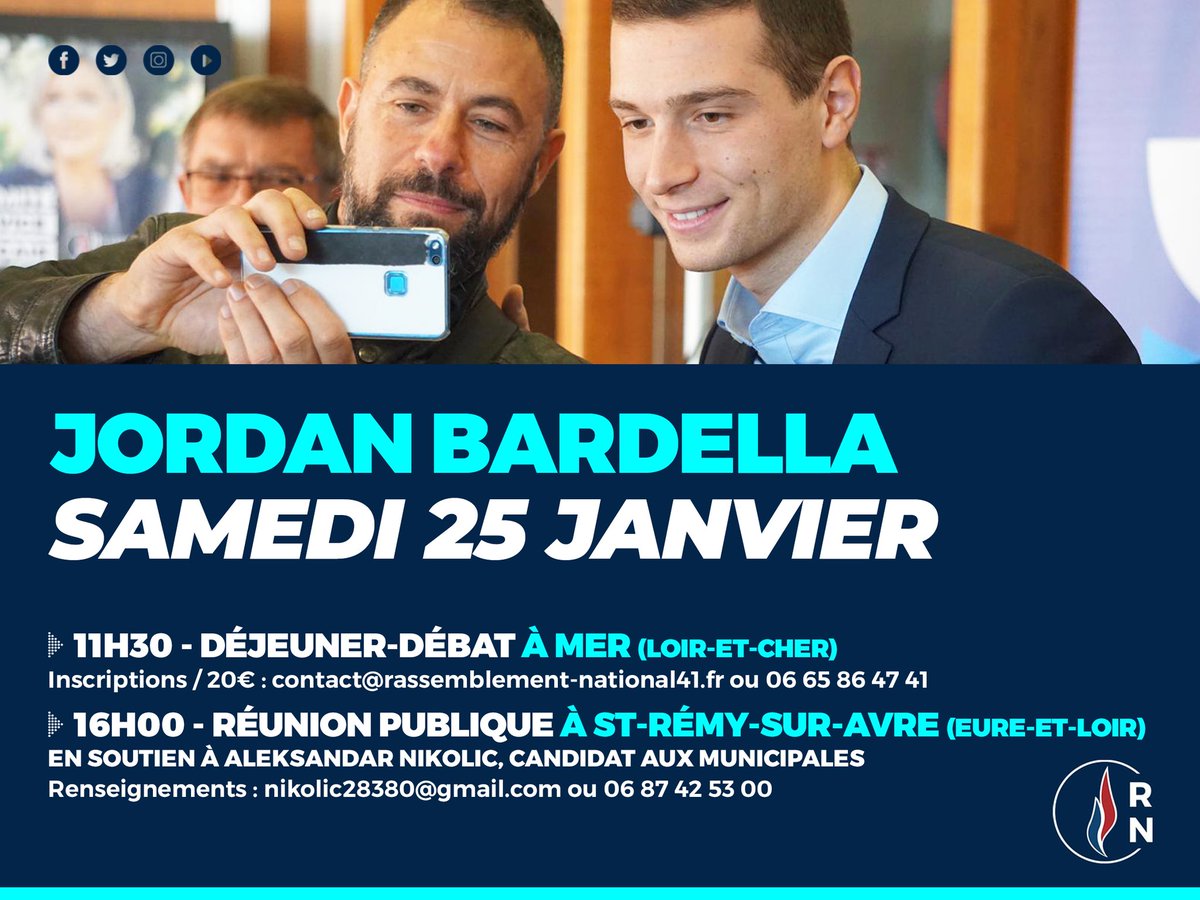 J_Bardella's tweet photo. 🔵 Je vous donne rendez-vous ce samedi 25 janvier à Mer (Loir-et-Cher) puis à Saint-Rémy-sur-Avre (Eure-et-Loir) !

#Municipales2020 https://t.co/R4g9tMD1jQ