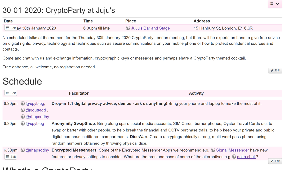 CryptoParty London Thursday 30th January 2020, 6:30pm onwards at JuJu's Bar and Stage 
15 Hanbury St, London, E1 6QR