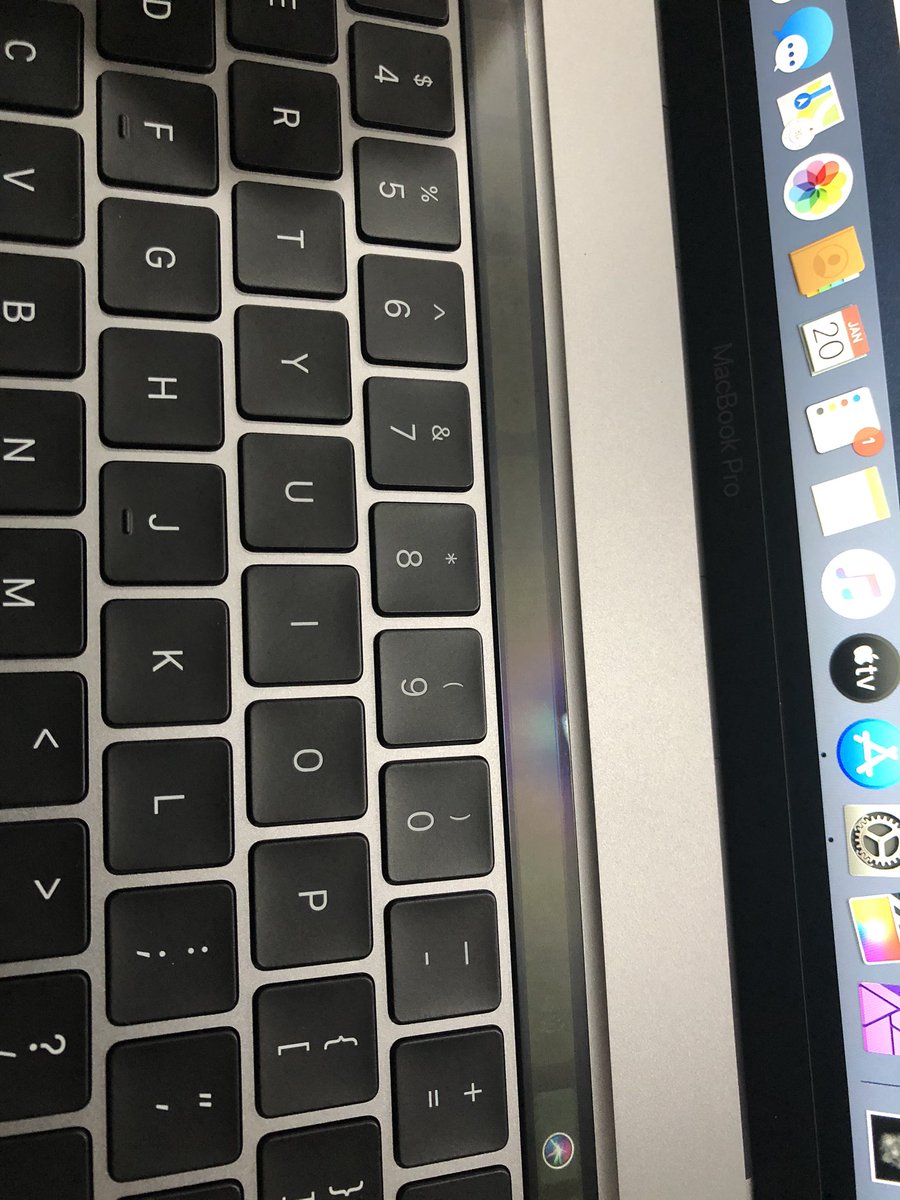 erickonearth's tweet photo. Bought this MacBook Pro last week and having troubles with the Touch Bar it fades and comes back occasionally. And showing me some weird purple colours sometimes on the left side of the Touch Bar and sometimes on the right. It’s really frustrating @Apple #touchbar #MacBookPro16 https://t.co/wYZIAKdAWp