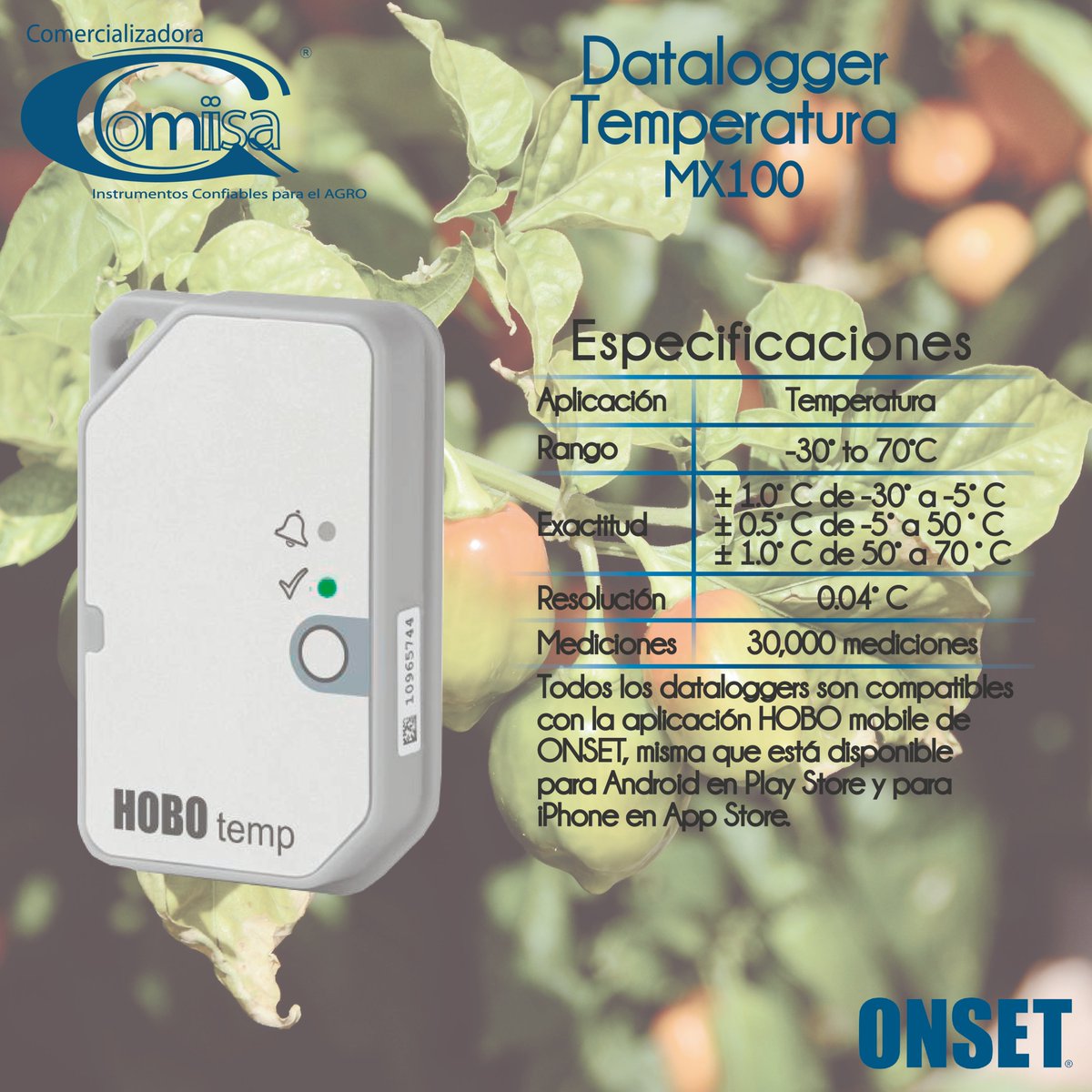 CComiisa's tweet photo. Te mostramos este datalogger para Temperatura🌡.
📱 Revisa el registro de temperatura en tu invernadero o cultivo a campo abierto desde tu celular con la app HOBOmobile 🌾

#TíaComiisa🌱✨
#Comiisa #Agronomia #Datalogger #onset #Invernadero #Plantas #SectorAgricola https://t.co/LWzNJNd7QM